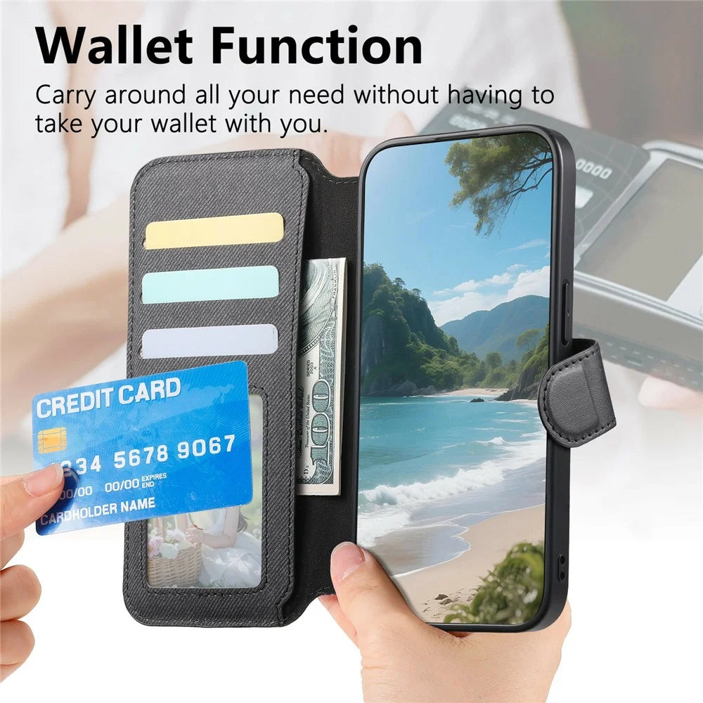 For Sony Xperia 10 VII Magnetic Case RFID Blocking Detachable Wallet Stand Cloth Texture Leather Phone Cover - Black - 7