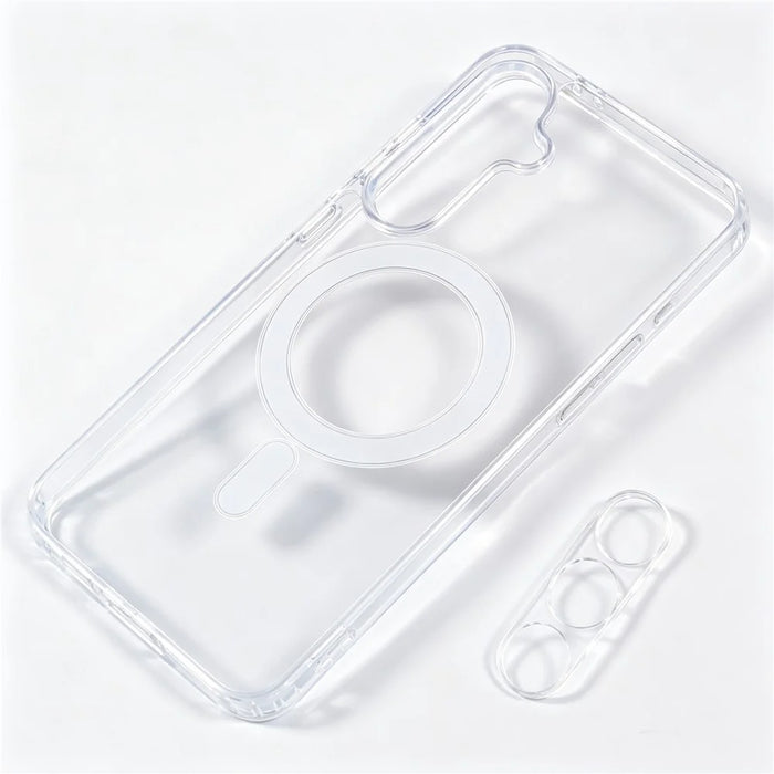 For Samsung Galaxy S25+ Magnetic Case TPU + PC Phone Cover with Ultra Thin Fingerprint Unlock Screen Protector + Clear Lens Film - Transparent - 4