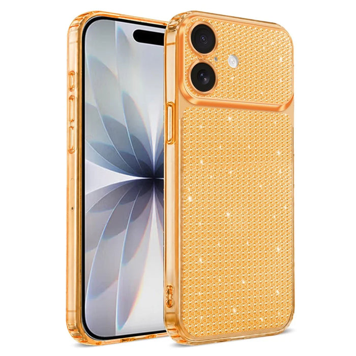 For iPhone 17 TPU Case Diamond Texture Glitter Shockproof Phone Cover with Airbag Corner - Orange - 1