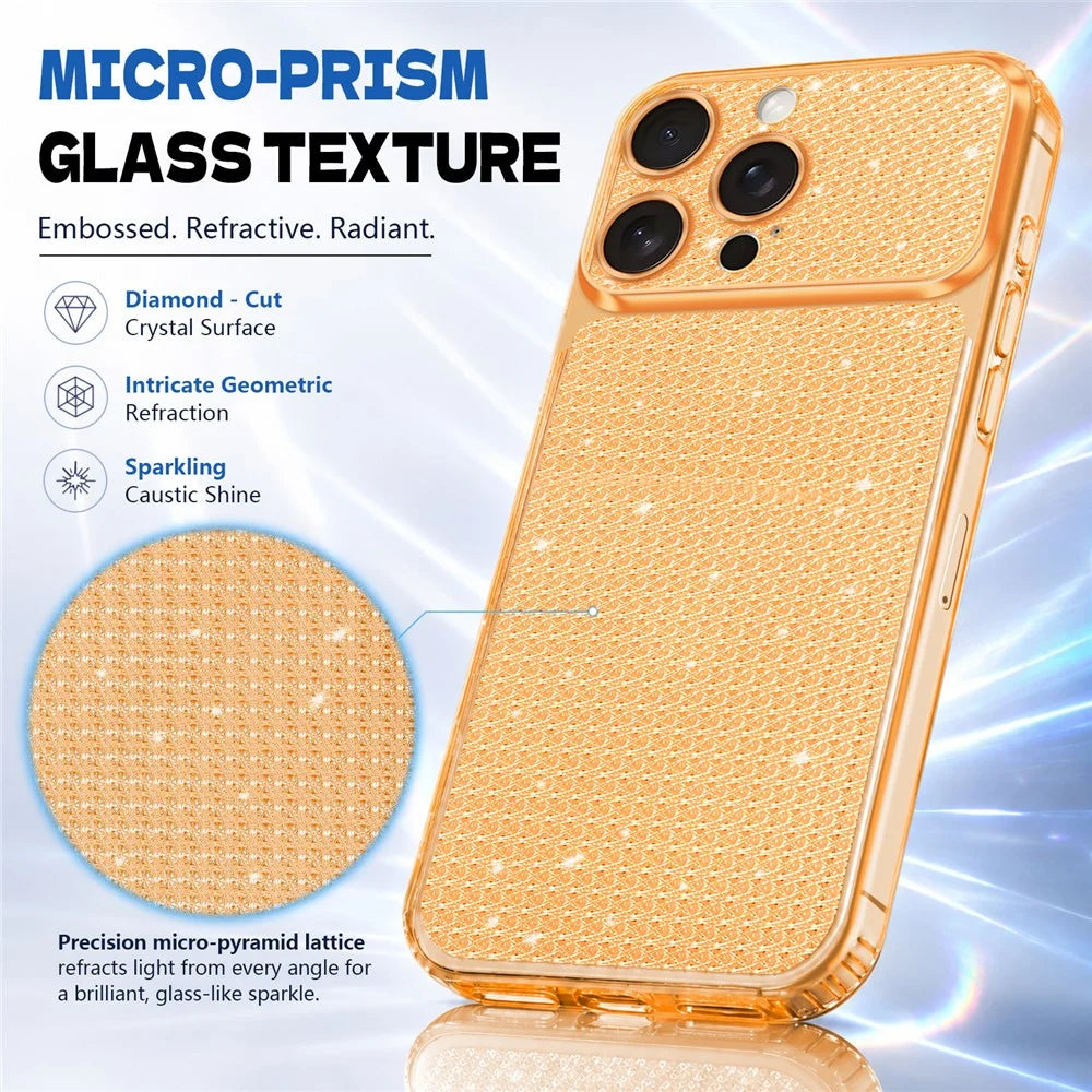 For iPhone 16 Pro Max TPU Case Diamond Texture Glitter Shockproof Phone Cover with Airbag Corner - Orange - 3