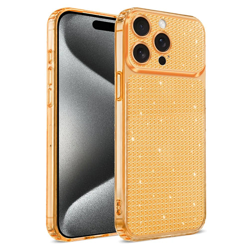 For iPhone 16 Pro TPU Case Diamond Texture Glitter Shockproof Phone Cover with Airbag Corner - Orange - 1
