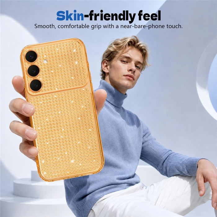 For Samsung Galaxy S26+ TPU Case Diamond Texture Glitter Shockproof Phone Cover with Airbag Corner - Orange - 2