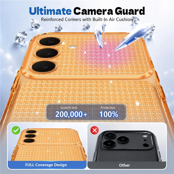 For Samsung Galaxy S26+ TPU Case Diamond Texture Glitter Shockproof Phone Cover with Airbag Corner - Orange - 5