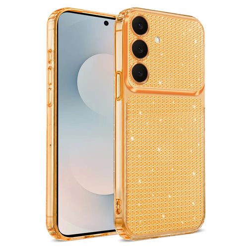 For Samsung Galaxy S26 TPU Case Diamond Texture Glitter Shockproof Phone Cover with Airbag Corner - Orange - 1