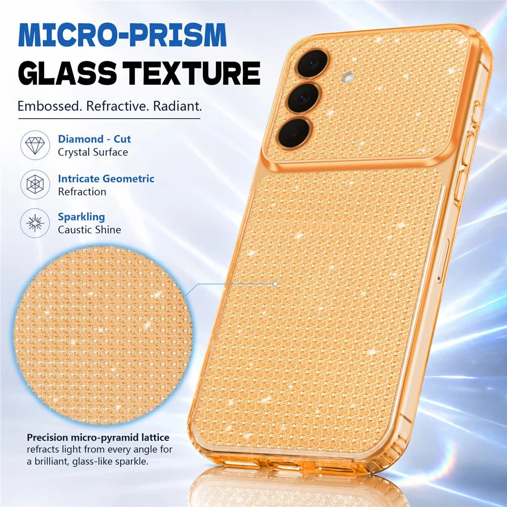 For Samsung Galaxy A57 5G TPU Case Diamond Texture Glitter Shockproof Phone Cover with Airbag Corner - Orange - 3