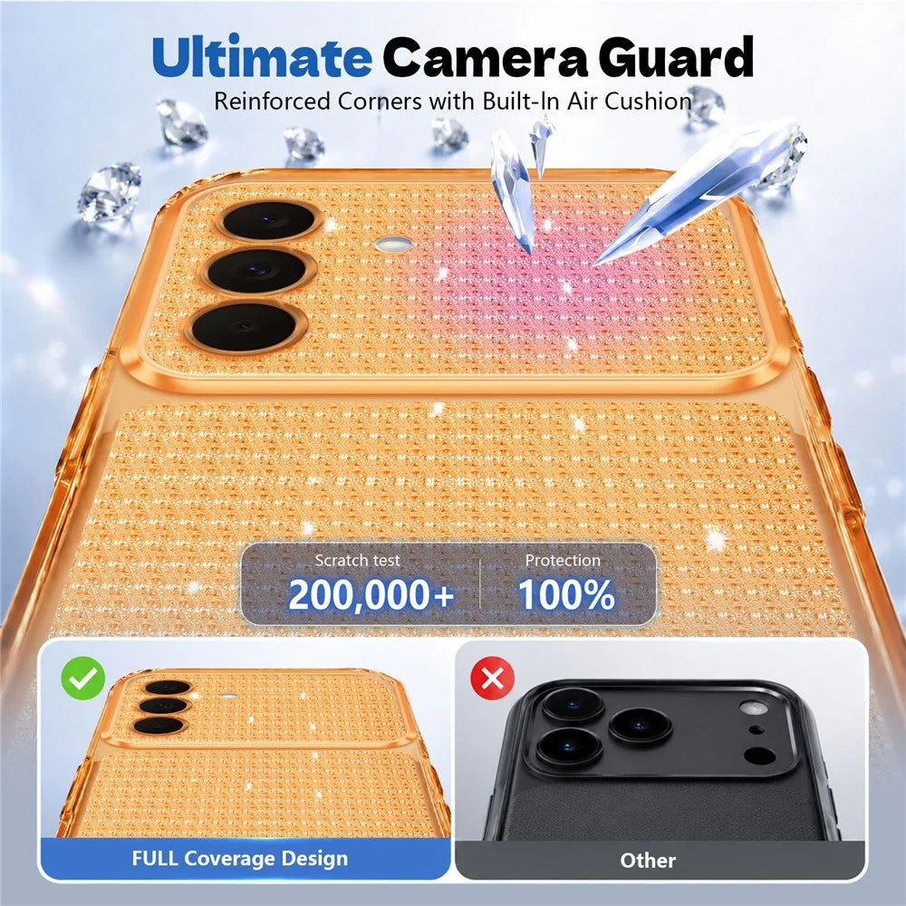 For Samsung Galaxy A57 5G TPU Case Diamond Texture Glitter Shockproof Phone Cover with Airbag Corner - Orange - 5