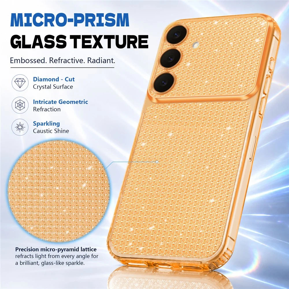 For Samsung Galaxy S26 FE  /  Galaxy S25 FE TPU Case Diamond Texture Glitter Shockproof Phone Cover with Airbag Corner - Orange - 3