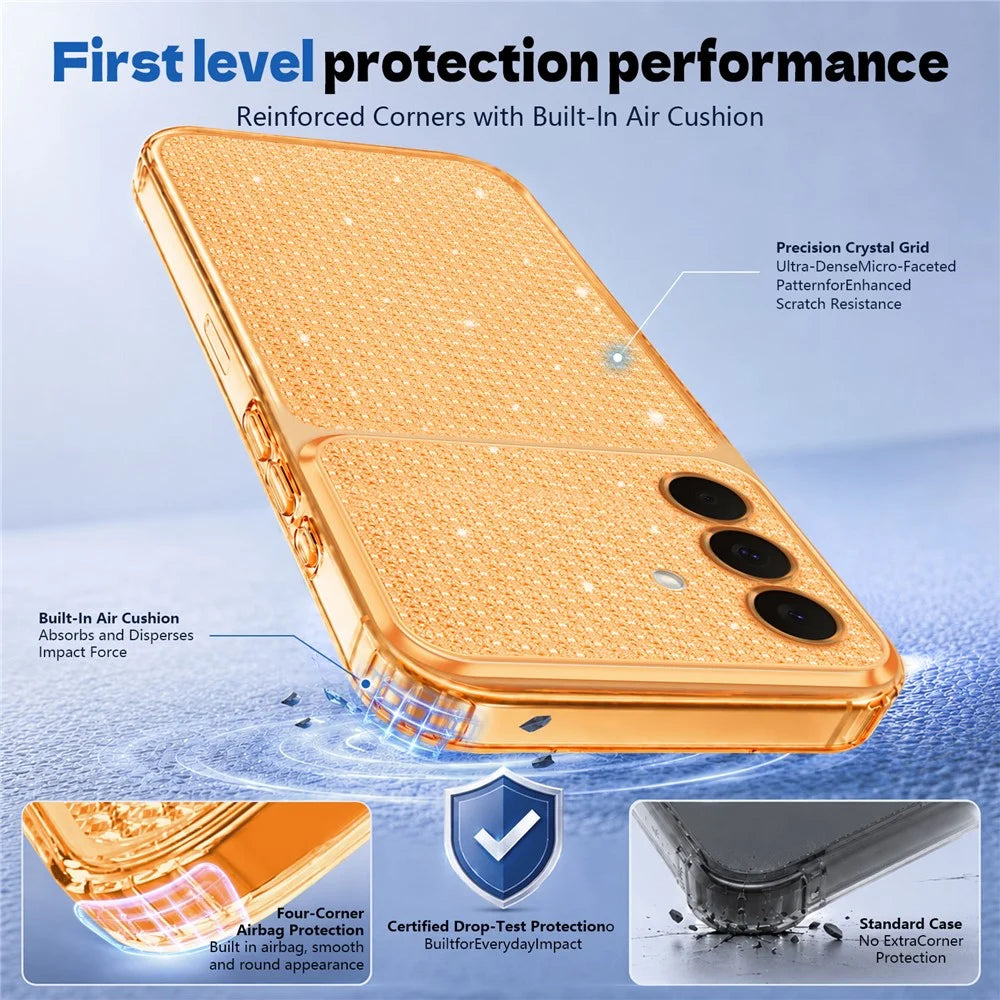 For Samsung Galaxy A27 5G  /  Galaxy M47 5G TPU Case Diamond Texture Glitter Shockproof Phone Cover with Airbag Corner - Orange - 6
