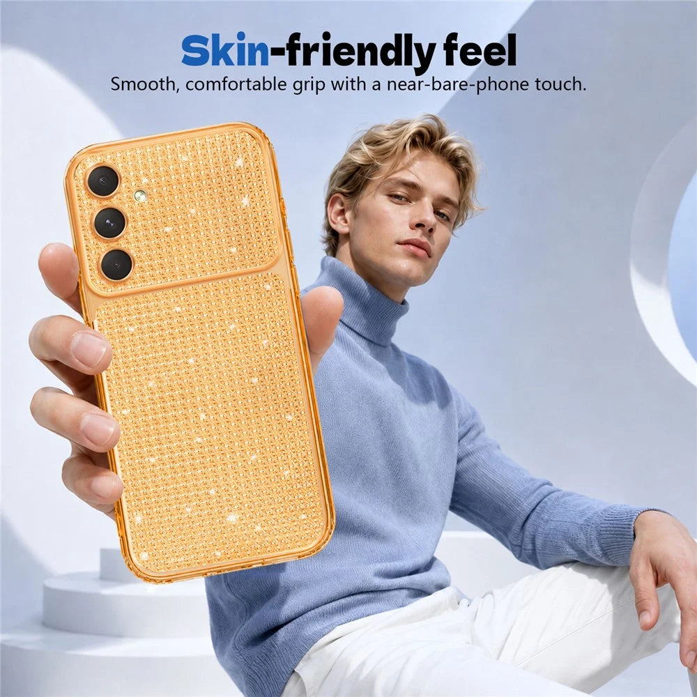 For Samsung Galaxy A16 5G  /  Galaxy A16 4G TPU Case Diamond Texture Glitter Shockproof Phone Cover with Airbag Corner - Orange - 2