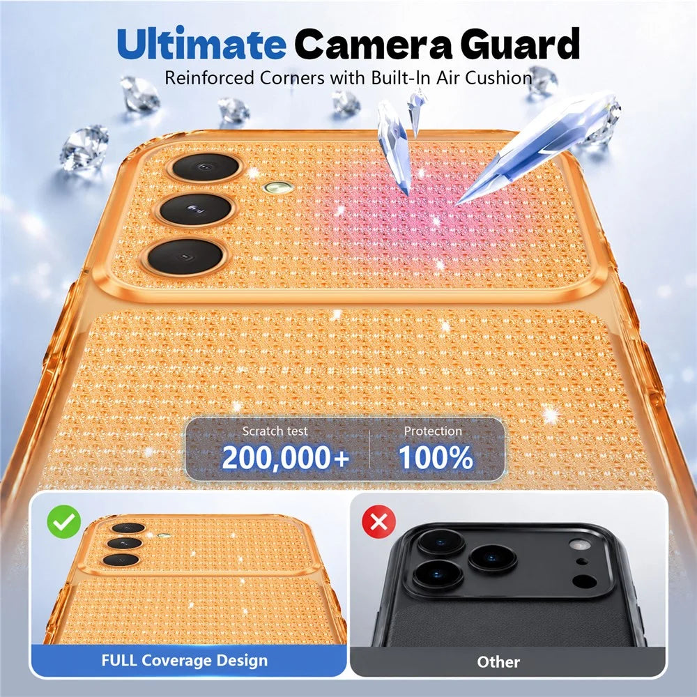 For Samsung Galaxy A16 5G  /  Galaxy A16 4G TPU Case Diamond Texture Glitter Shockproof Phone Cover with Airbag Corner - Orange - 5