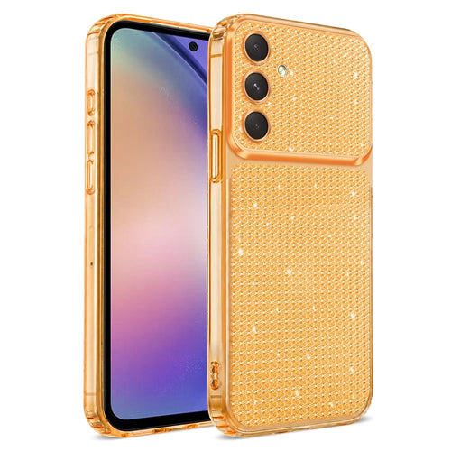 For Samsung Galaxy A15 5G  /  Galaxy A15 4G TPU Case Diamond Texture Glitter Shockproof Phone Cover with Airbag Corner - Orange - 1