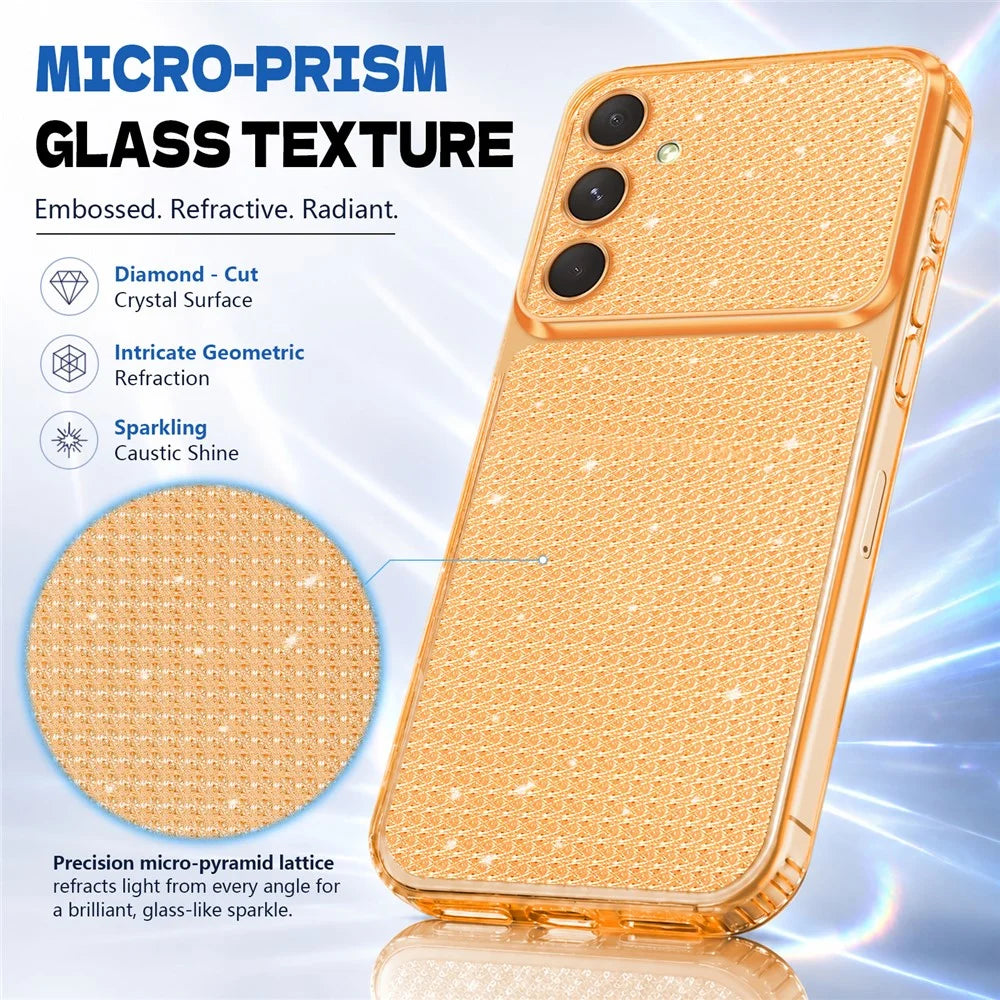 For Samsung Galaxy A15 5G  /  Galaxy A15 4G TPU Case Diamond Texture Glitter Shockproof Phone Cover with Airbag Corner - Orange - 3
