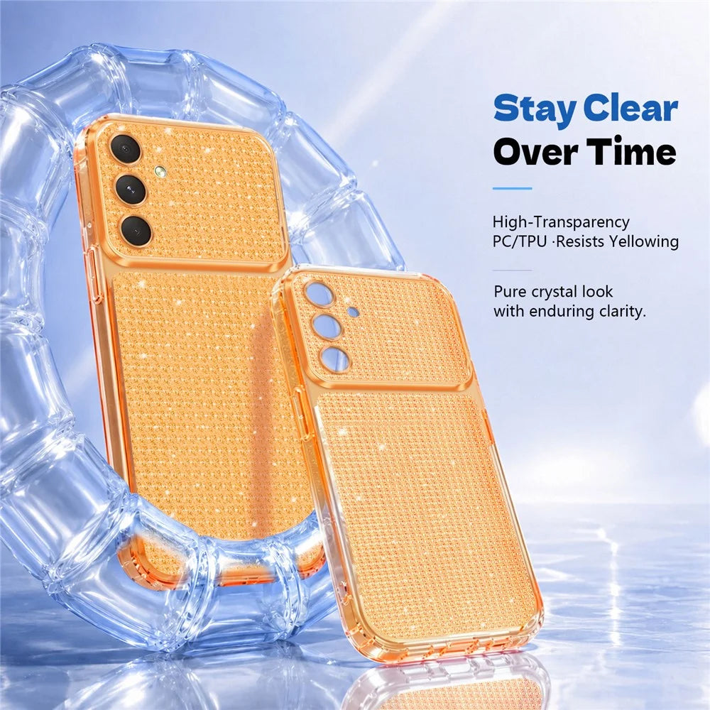 For Samsung Galaxy A15 5G  /  Galaxy A15 4G TPU Case Diamond Texture Glitter Shockproof Phone Cover with Airbag Corner - Orange - 4
