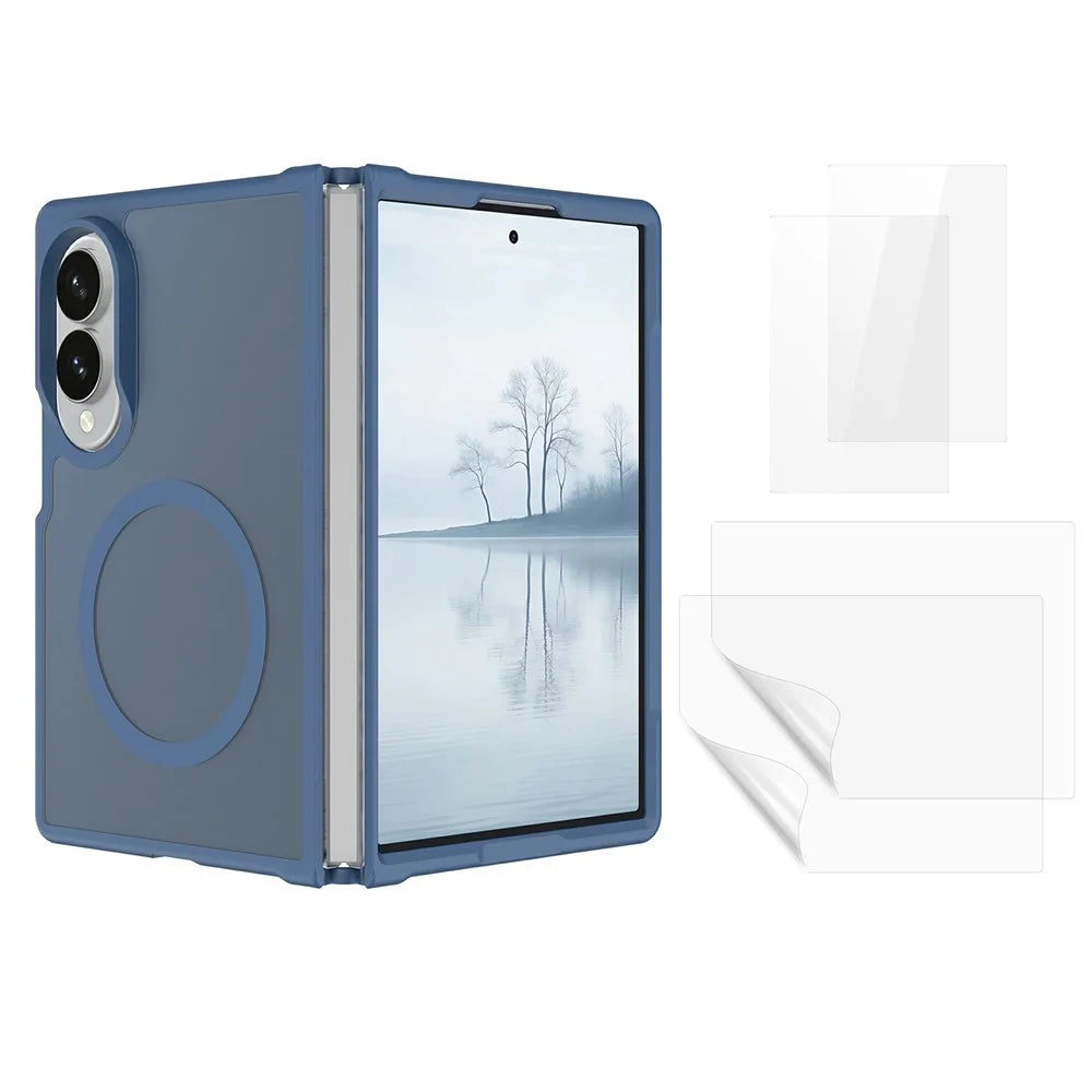For Samsung Galaxy Z Fold8 Magnetic Case TPU + PC Skin-Feel Phone Cover with 2Pcs Outer Screen Tempered Glass Film + 2Pcs Inner Screen Hydrogel Film - Transparent - Blue - 1