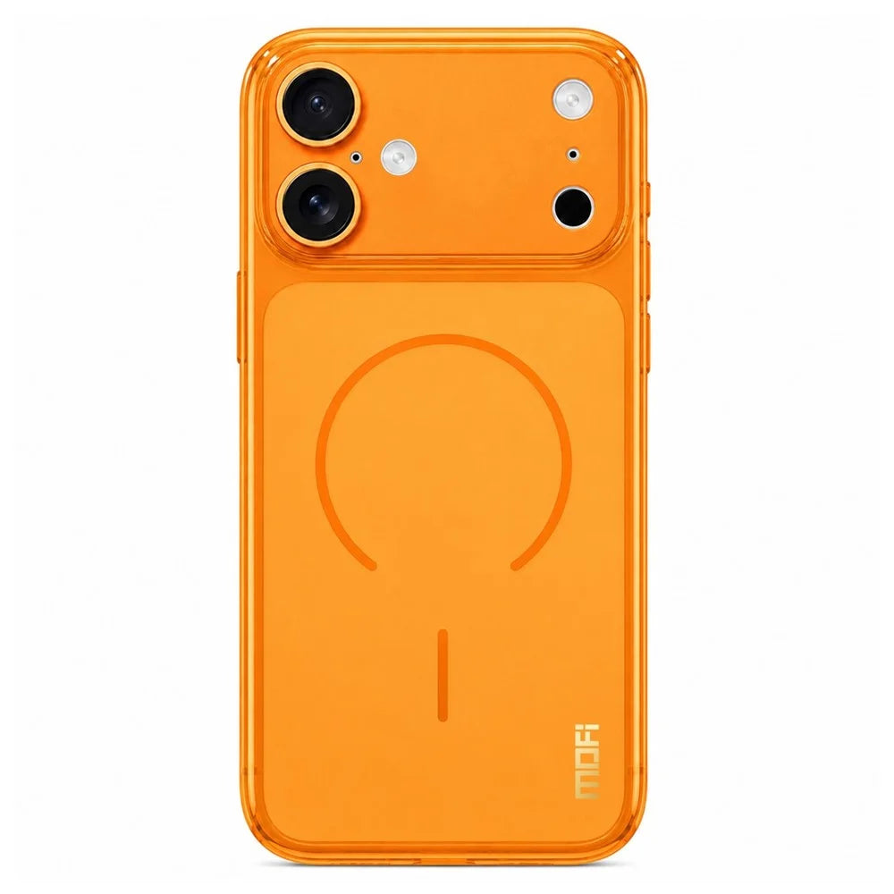 MOFI for iPhone 17 Magnetic Case Frosted Translucent TPU Shockproof Phone Cover with Camera Lens Protector - Orange - 1