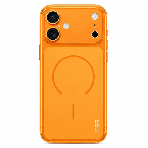 MOFI for iPhone 17 Magnetic Case Frosted Translucent TPU Shockproof Phone Cover with Camera Lens Protector - Orange - 1