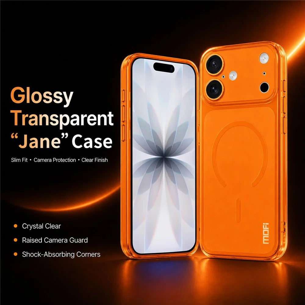 MOFI for iPhone 17 Magnetic Case Frosted Translucent TPU Shockproof Phone Cover with Camera Lens Protector - Orange - 2