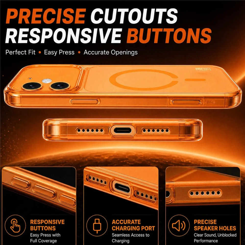 MOFI for iPhone 17 Magnetic Case Frosted Translucent TPU Shockproof Phone Cover with Camera Lens Protector - Orange - 7
