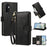 For Samsung Galaxy A37 5G Case PU Leather Butterfly Floral Zippered Wallet Phone Cover with Wrist Strap / Shoulder Strap - Black - 1