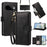 For Google Pixel 11 Pro  /  Pixel 11 Case PU Leather Butterfly Floral Zippered Wallet Phone Cover with Wrist Strap  /  Shoulder Strap - Black - 1