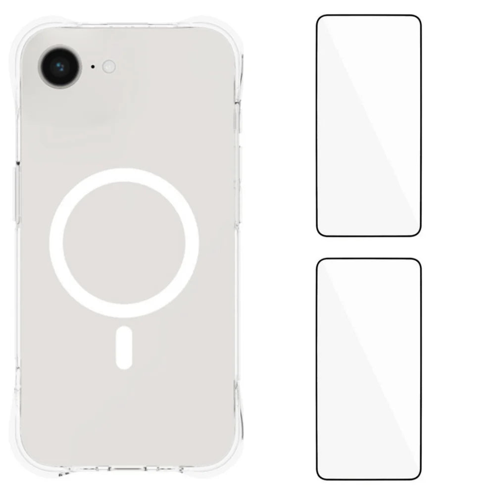 WANLONFENG for iPhone 16e / iPhone 17e WL1 Series 2.0mm Magnetic Case Clear TPU Phone Back Cover with 2Pcs Screen Films - Transparent - 1