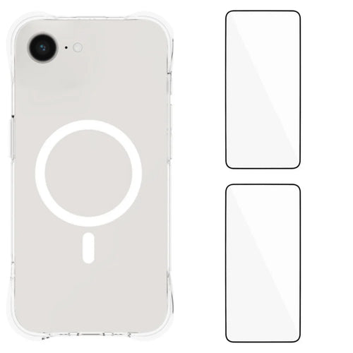 WANLONFENG for iPhone 16e / iPhone 17e WL1 Series 2.0mm Magnetic Case Clear TPU Phone Back Cover with 2Pcs Screen Films - Transparent - 1