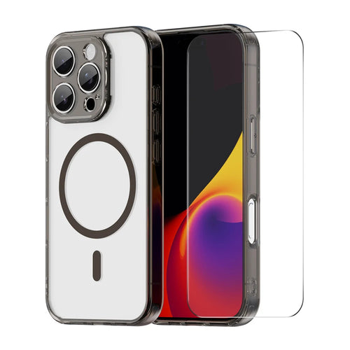HAT PRINCE for iPhone 15 Pro Max ENKAY  Magnetic Case Crystal Clear TPU Phone Cover with High Aluminium-silicon Glass Screen Protector - Black - 1