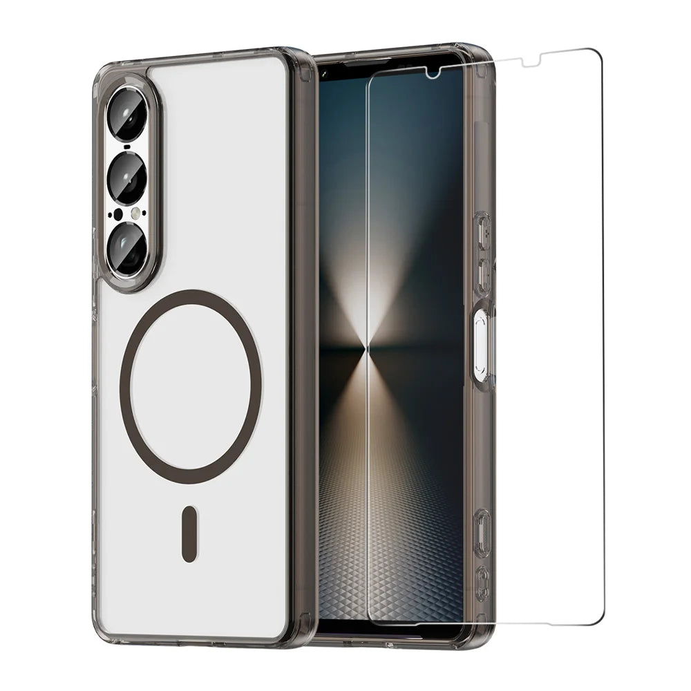 HAT PRINCE for Sony Xperia 1 VII ENKAY  Magnetic Case Crystal Clear TPU Phone Cover with High Aluminium-silicon Glass Screen Protector - Black - 1