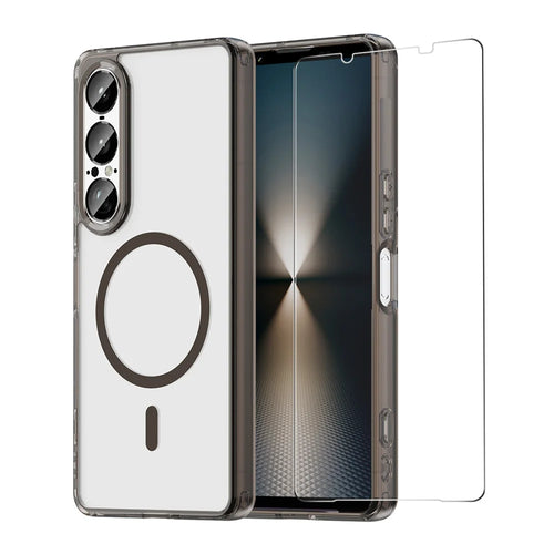 HAT PRINCE for Sony Xperia 1 VII ENKAY  Magnetic Case Crystal Clear TPU Phone Cover with High Aluminium-silicon Glass Screen Protector - Black - 1