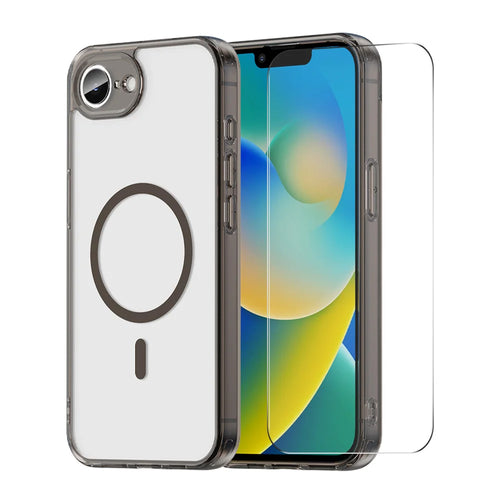 HAT PRINCE for iPhone 16e / iPhone 17e ENKAY  Magnetic Case Crystal Clear TPU Phone Cover with High Aluminium-silicon Glass Screen Protector - Black - 1