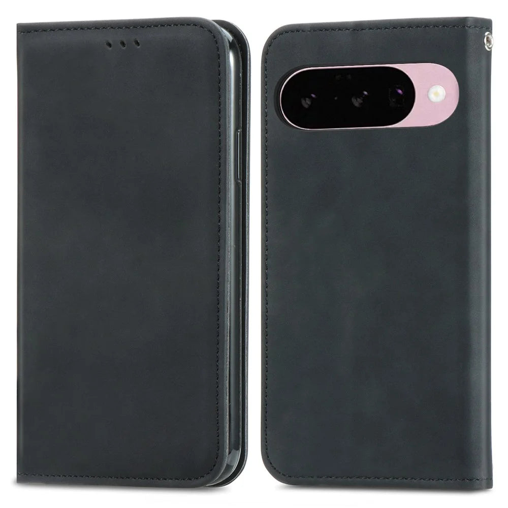 For Google Pixel 11 Pro  /  Pixel 11 Leather Case with Card Holder Magnetic Absorption Phone Cover - Black - 1
