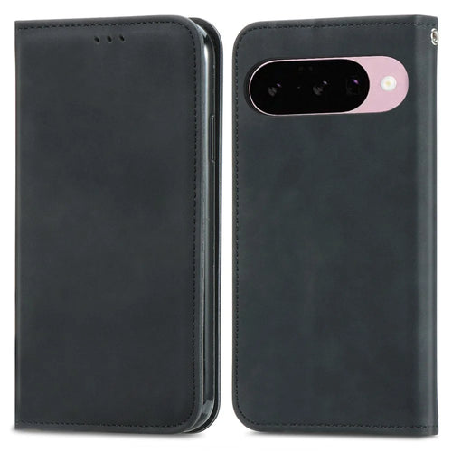 For Google Pixel 11 Pro  /  Pixel 11 Leather Case with Card Holder Magnetic Absorption Phone Cover - Black - 1