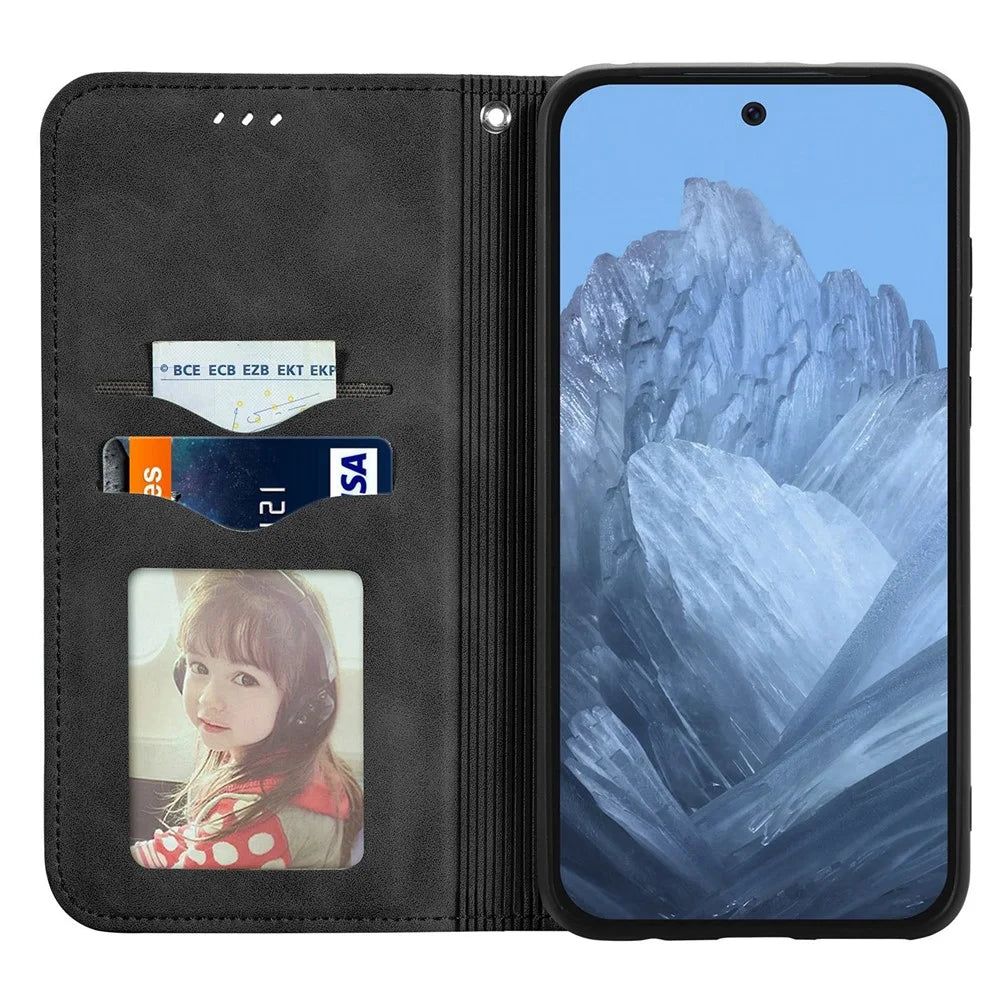 For Google Pixel 11 Pro  /  Pixel 11 Leather Case with Card Holder Magnetic Absorption Phone Cover - Black - 2