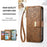 For Google Pixel 11 Pro  /  Pixel 11 Case Floral Leaf Pattern Multi Card Slots Zipper Leather Phone Cover with Wrist Strap - Brown - 6