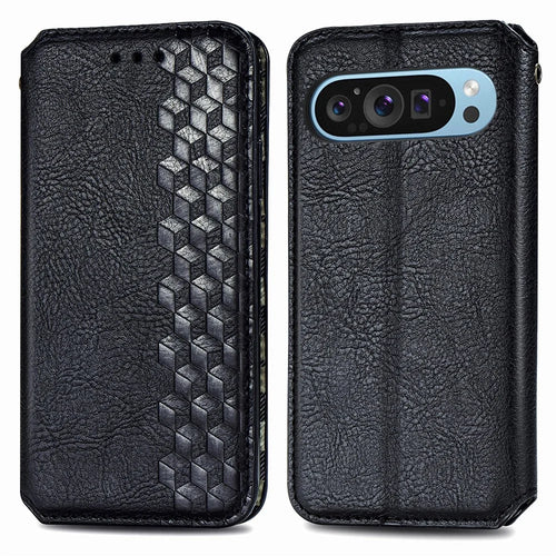 For Google Pixel 11 Pro  /  Pixel 11 Case Rhombus Imprint PU Leather Wallet Phone Cover - Black - 1