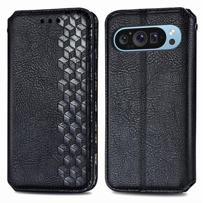 For Google Pixel 11 Pro  /  Pixel 11 Case Rhombus Imprint PU Leather Wallet Phone Cover - Black - 1