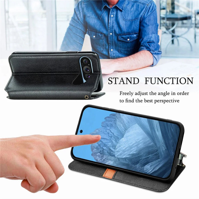 For Google Pixel 11 Pro  /  Pixel 11 Case Rhombus Imprint PU Leather Wallet Phone Cover - Black - 4