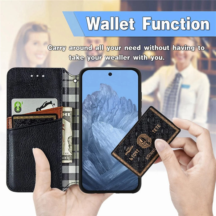 For Google Pixel 11 Pro  /  Pixel 11 Case Rhombus Imprint PU Leather Wallet Phone Cover - Black - 5