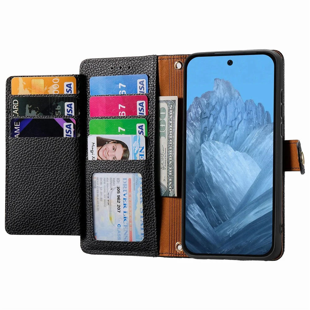 For Google Pixel 11 Pro  /  Pixel 11 Case RFID Blocking Zipper Pocket Leather Wallet Phone Cover with Strap - Black - 2