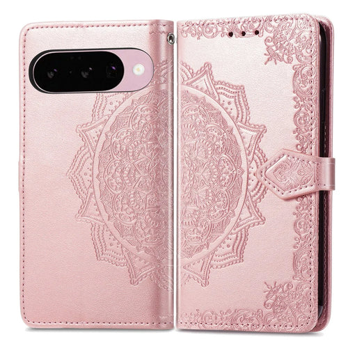 For Google Pixel 11 Pro  /  Pixel 11 Wallet Case Mandala Flower Leather Phone Cover Stand - Rose Gold - 1