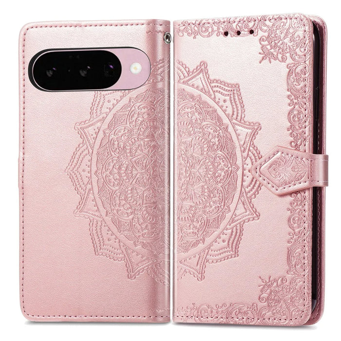 For Google Pixel 11 Pro  /  Pixel 11 Wallet Case Mandala Flower Leather Phone Cover Stand - Rose Gold - 1