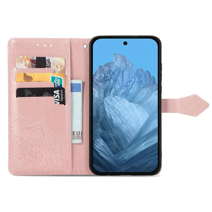 For Google Pixel 11 Pro  /  Pixel 11 Wallet Case Mandala Flower Leather Phone Cover Stand - Rose Gold - 2