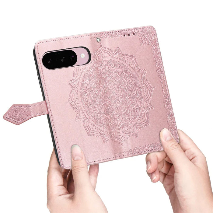 For Google Pixel 11 Pro  /  Pixel 11 Wallet Case Mandala Flower Leather Phone Cover Stand - Rose Gold - 4
