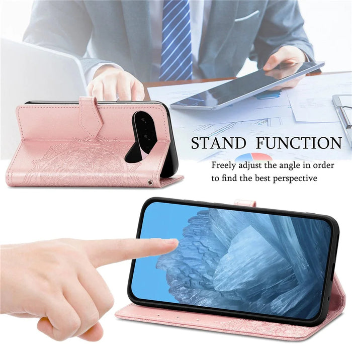 For Google Pixel 11 Pro  /  Pixel 11 Wallet Case Mandala Flower Leather Phone Cover Stand - Rose Gold - 5