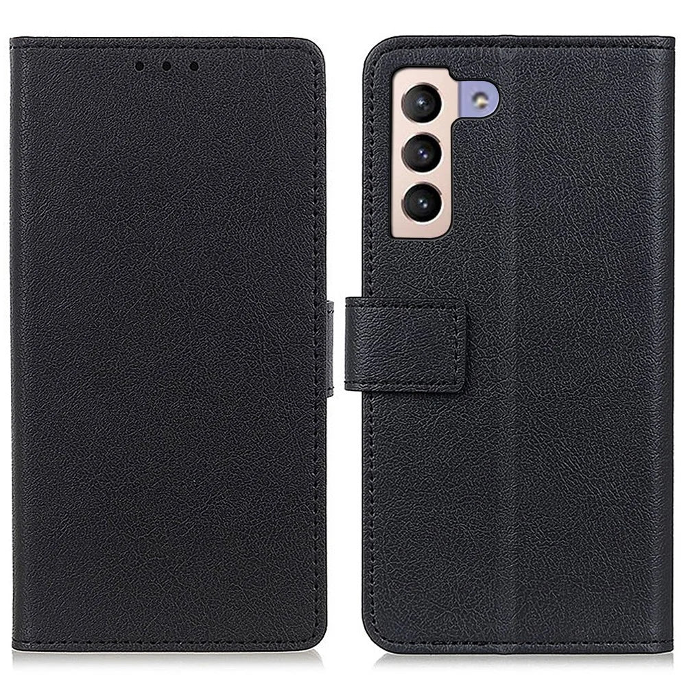 Textured Phone Case for Samsung Galaxy S23, Drop Resistant PU Leather Stand Shell Folio Flip Wallet Cover - Black - 1