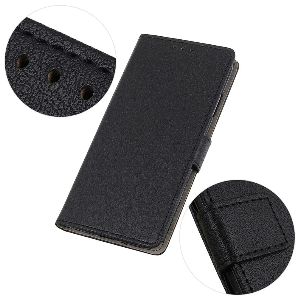 Textured Phone Case for Samsung Galaxy S23, Drop Resistant PU Leather Stand Shell Folio Flip Wallet Cover - Black - 5