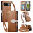 For Google Pixel 11 Pro  /  Pixel 11 Stand Case Leaf Shape Magnetic Clasp Leather Phone Cover with Hand Strap - Brown - 1