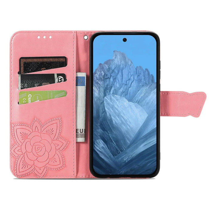 For Google Pixel 11 Pro  /  Pixel 11 Case with Strap Butterfly Pattern PU Leather Wallet Phone Cover - Pink - 2