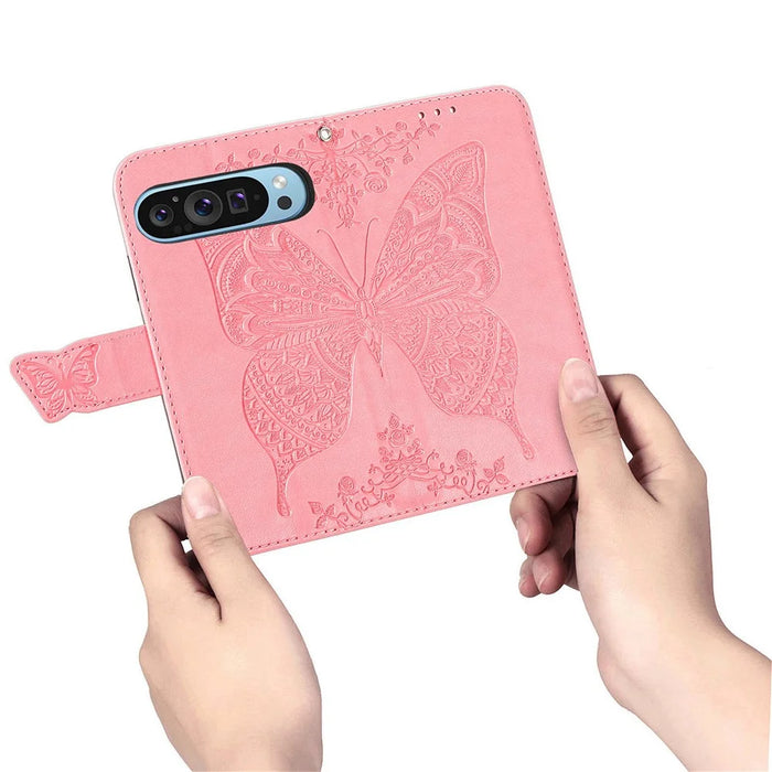 For Google Pixel 11 Pro  /  Pixel 11 Case with Strap Butterfly Pattern PU Leather Wallet Phone Cover - Pink - 3