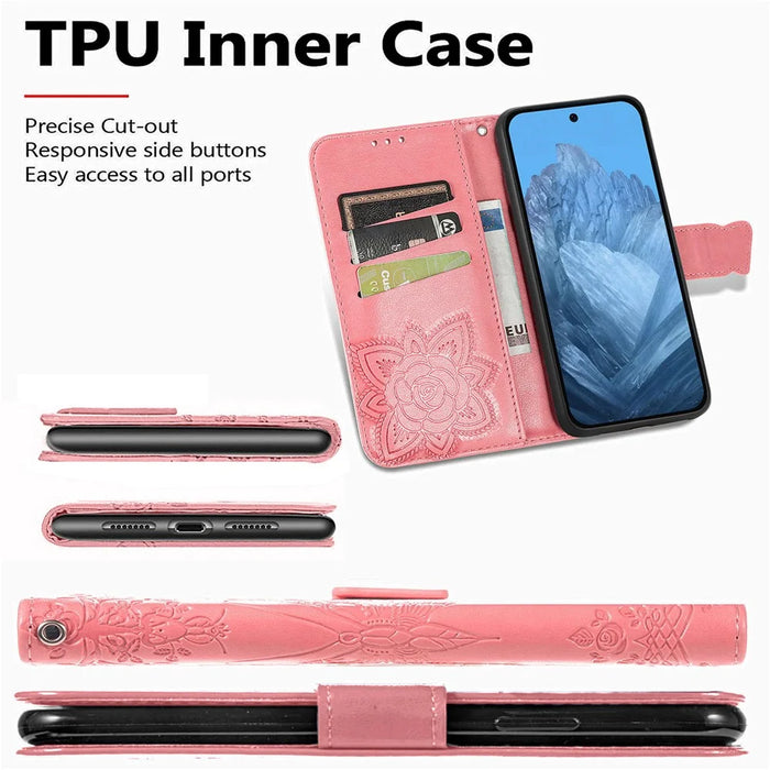 For Google Pixel 11 Pro  /  Pixel 11 Case with Strap Butterfly Pattern PU Leather Wallet Phone Cover - Pink - 4